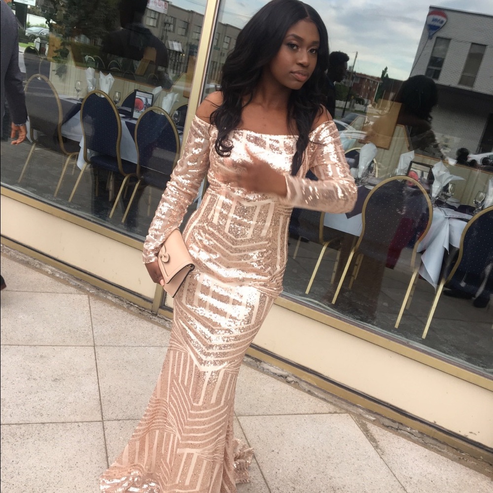 Gold/Cream Sequin Prom Dress - Picture 2 of 4